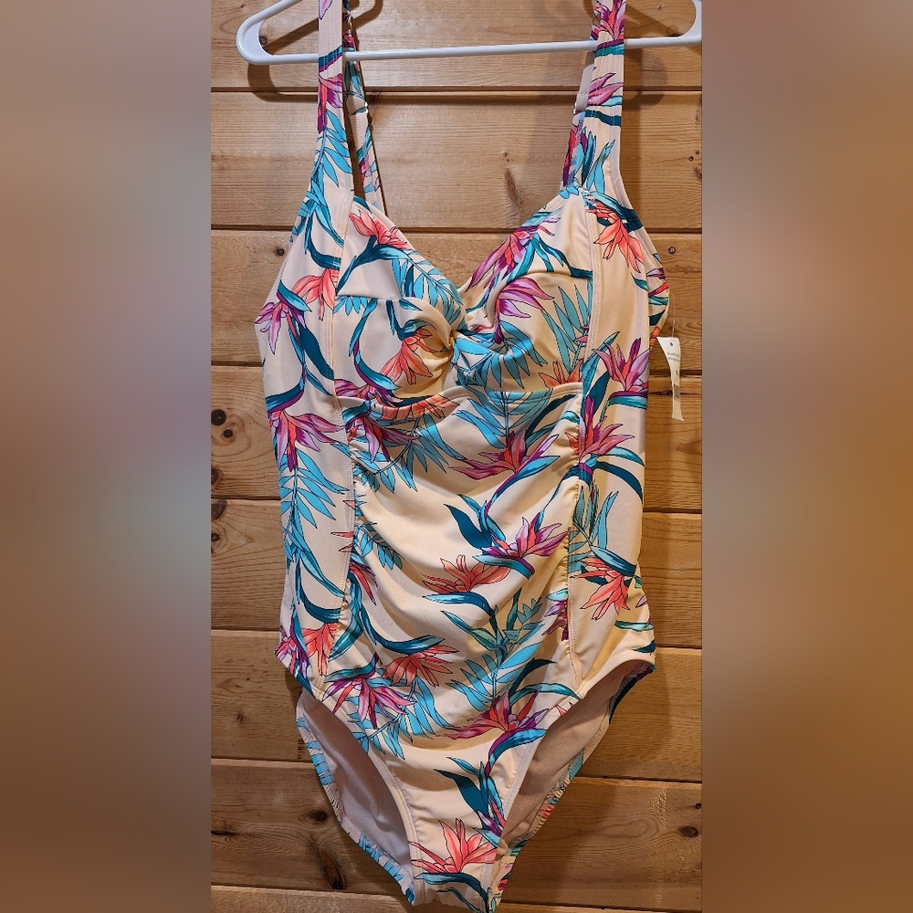 NWT Light Pink Once Piece Swimsuit with Tropical Pattern XL Dip Brand Brand New